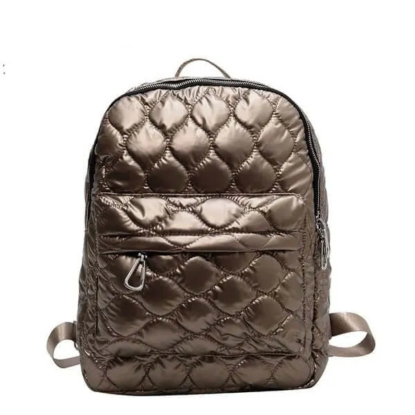 Jade Metallic Puffer Quilted Backpack