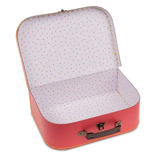 Jewelkeeper Paperboard Suitcases, Set of 3 – Nesting Storage Gift Boxes for Birthday Wedding Easter Nursery Office Decoration Displays Toys Photos – Red Turquoise Yellow