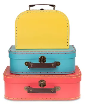 Jewelkeeper Paperboard Suitcases, Set of 3 – Nesting Storage Gift Boxes for Birthday Wedding Easter Nursery Office Decoration Displays Toys Photos – Red Turquoise Yellow