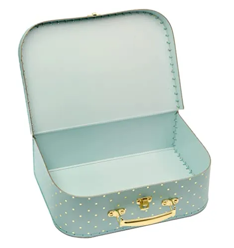 Jewelkeeper Paperboard Suitcases, Set of 3 – Nesting Storage Gift Boxes for Birthday Wedding Easter Nursery Office Decoration Displays Toys Photos – Turqoise and Gold Design