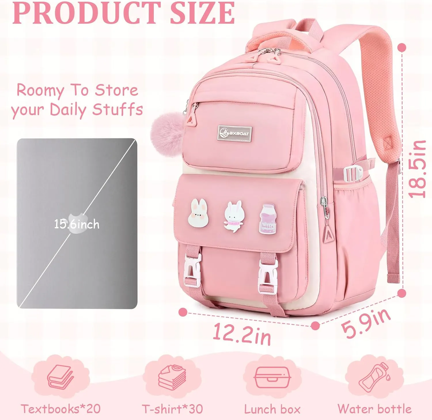 Kids Backpacks for Girls - Cute Girls Backpack for Elementary, Middle and High School Students - 18" School Bookbag