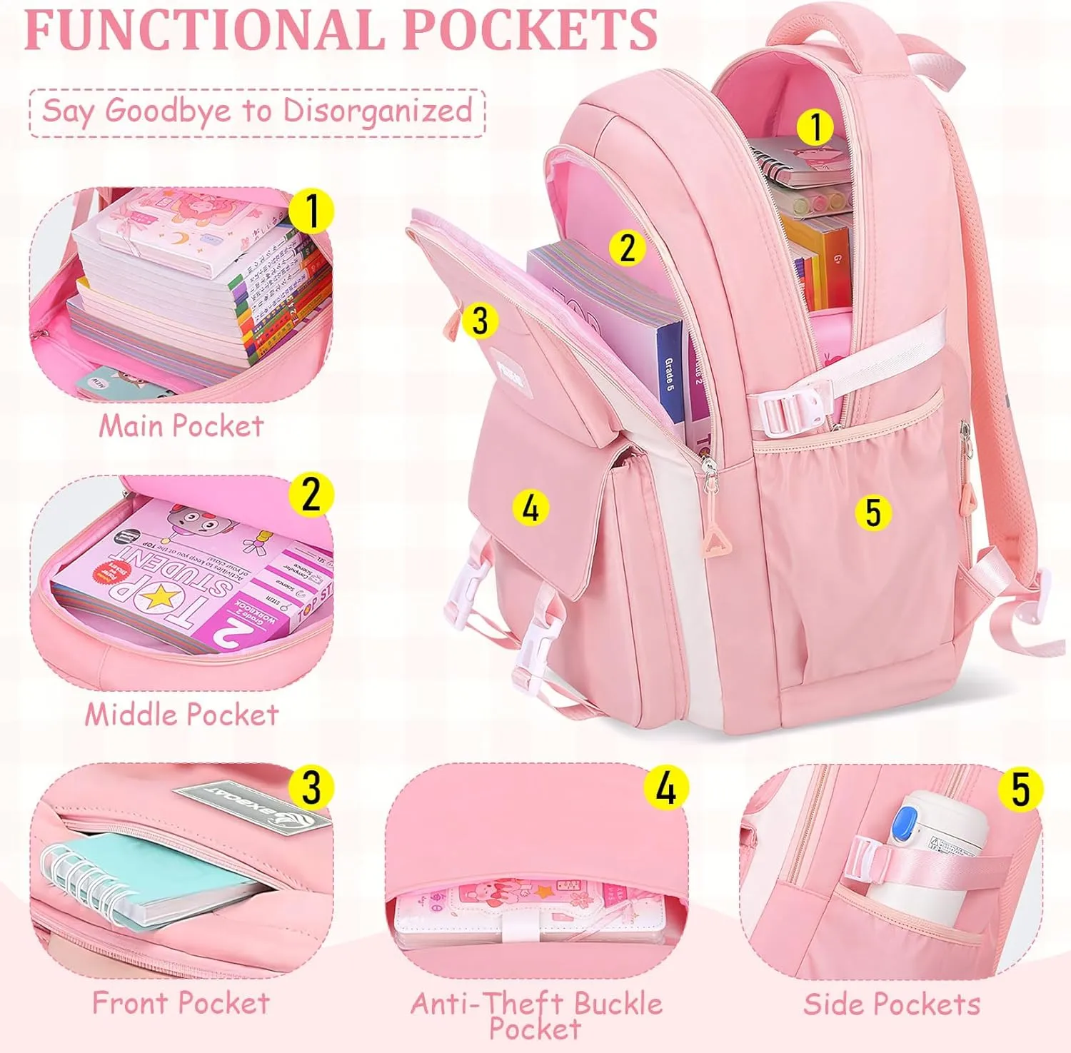 Kids Backpacks for Girls - Cute Girls Backpack for Elementary, Middle and High School Students - 18" School Bookbag