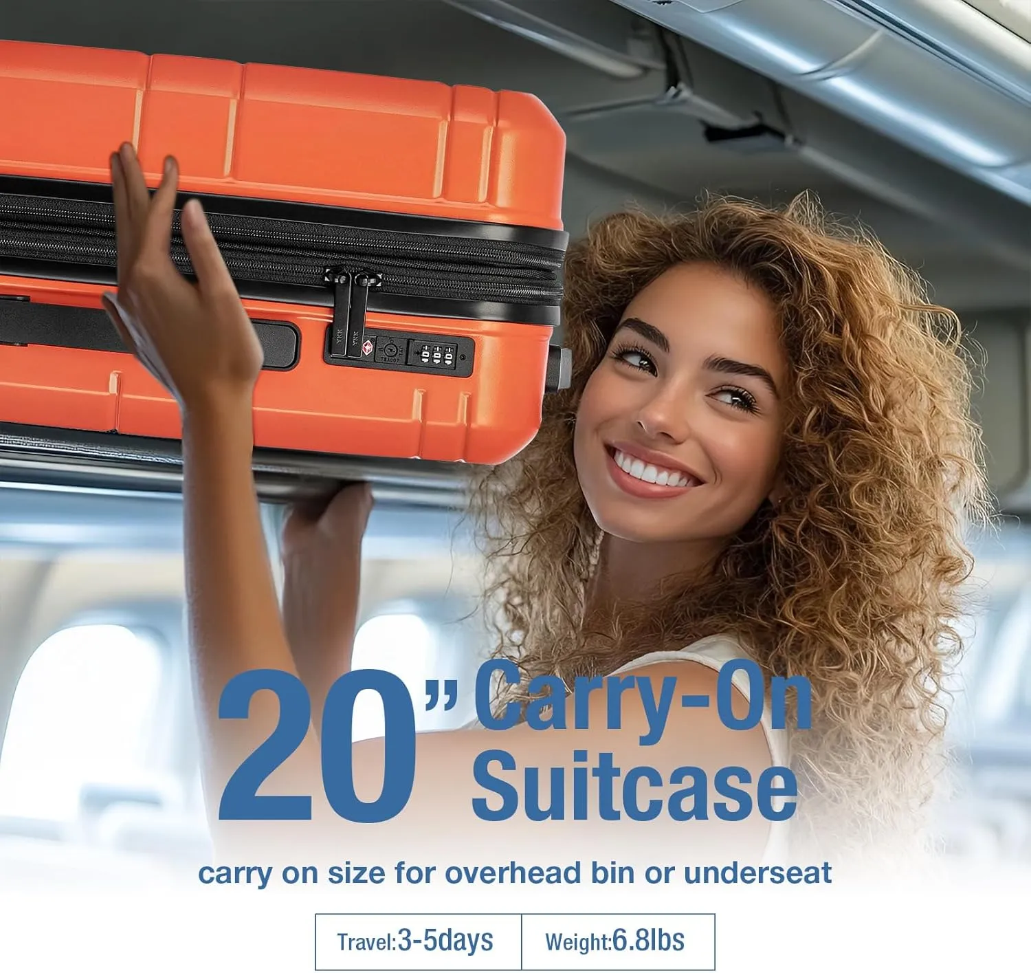 KYME Expandable Carry on Luggage with Spinner Wheels Lightweight Hardshell 22x14x9 Airline Approved Luggage PC ABS Small Carry On Suitcase with TSA Lock Travel Rolling Suitcase Orange