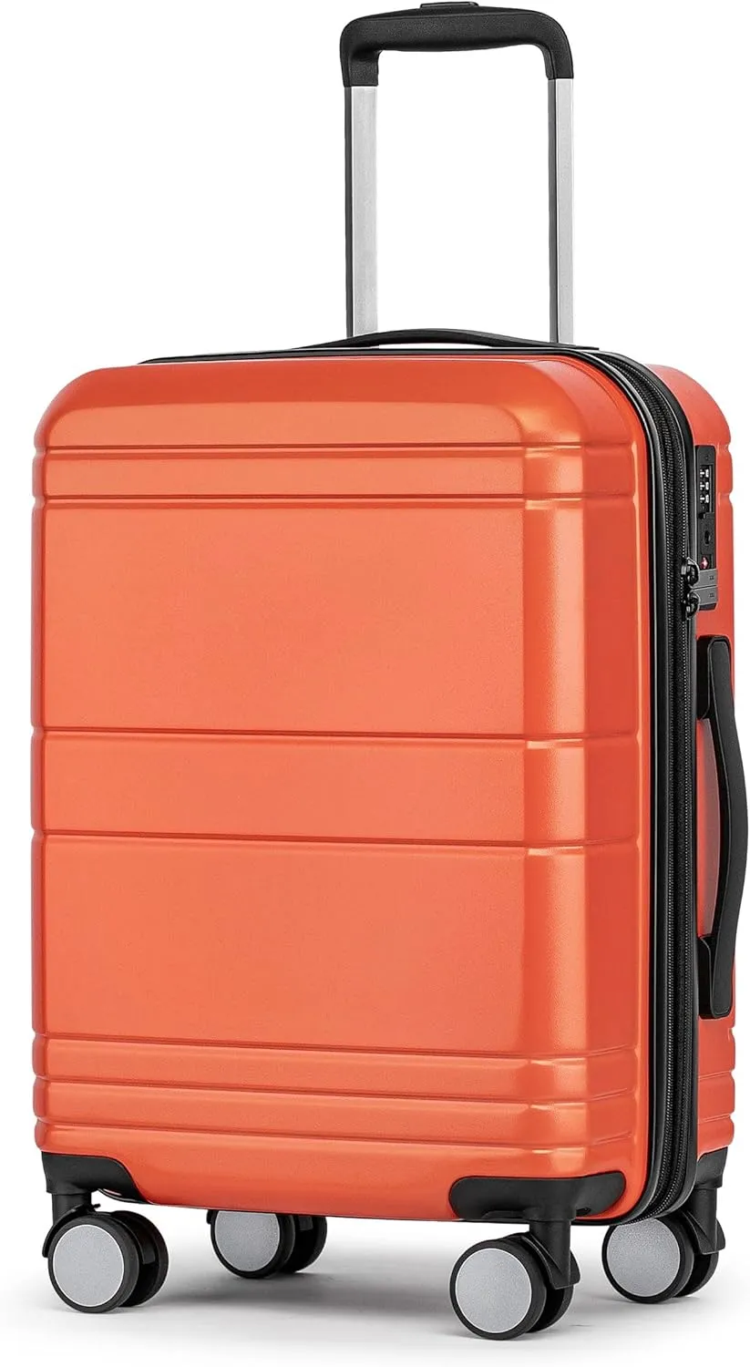 KYME Expandable Carry on Luggage with Spinner Wheels Lightweight Hardshell 22x14x9 Airline Approved Luggage PC ABS Small Carry On Suitcase with TSA Lock Travel Rolling Suitcase Orange
