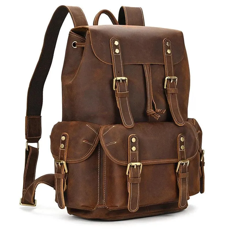 Leather Backpack Luxury Male Real Leather Travel Day Bag