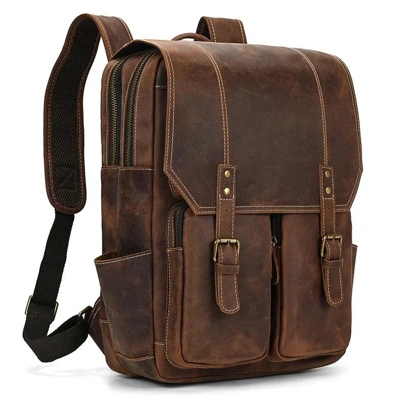Leather Backpack Luxury Male Real Leather Travel Day Bag
