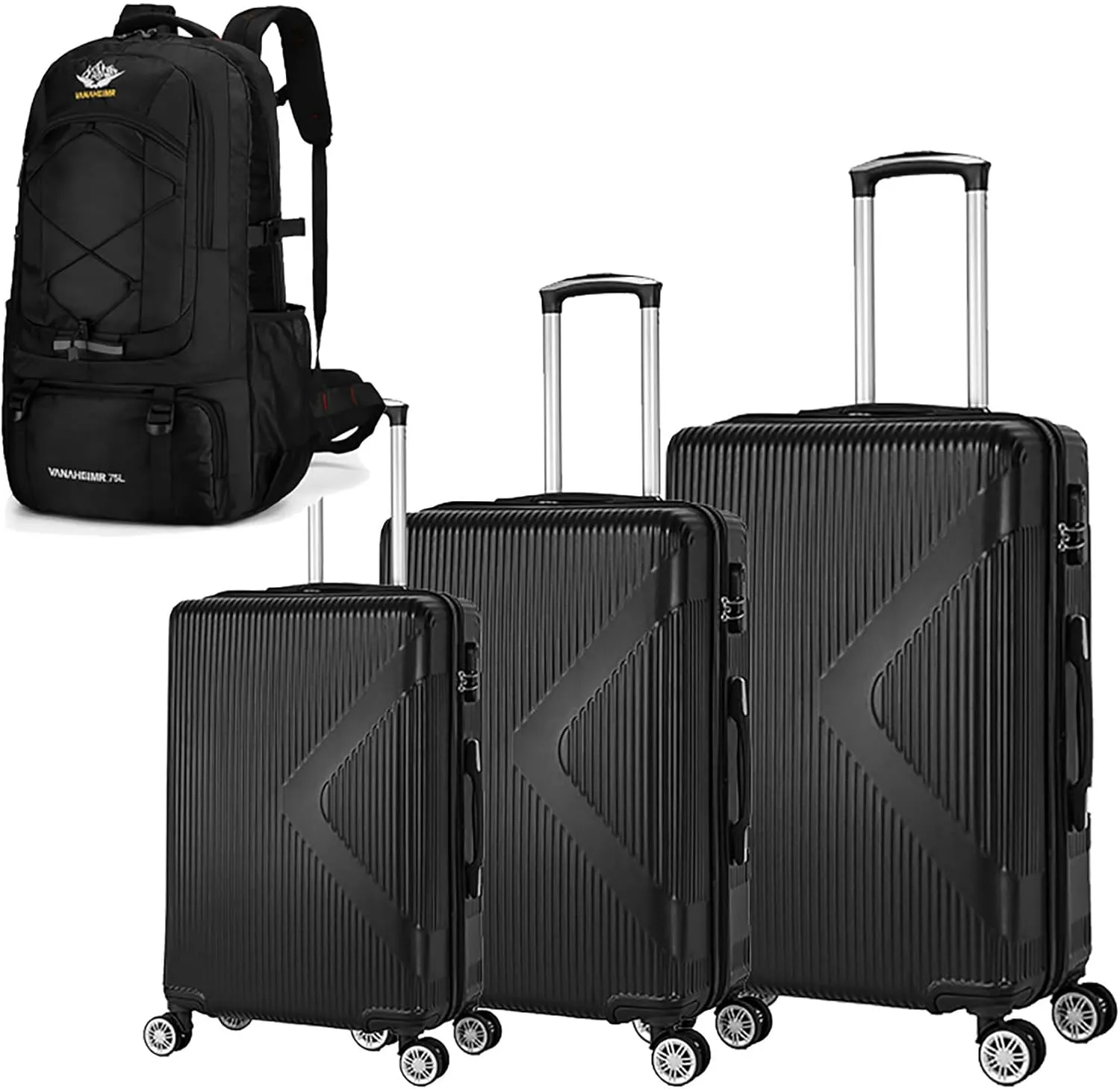 Luggage Sets 3 Piece, Hardshell Luggage, Carry On Luggage Set with TSA Lock, Luggage Sets with Spinner Wheels, Suitcases with Wheels, Luggage Set for Women, (20" 24" 28"), (Black-1)