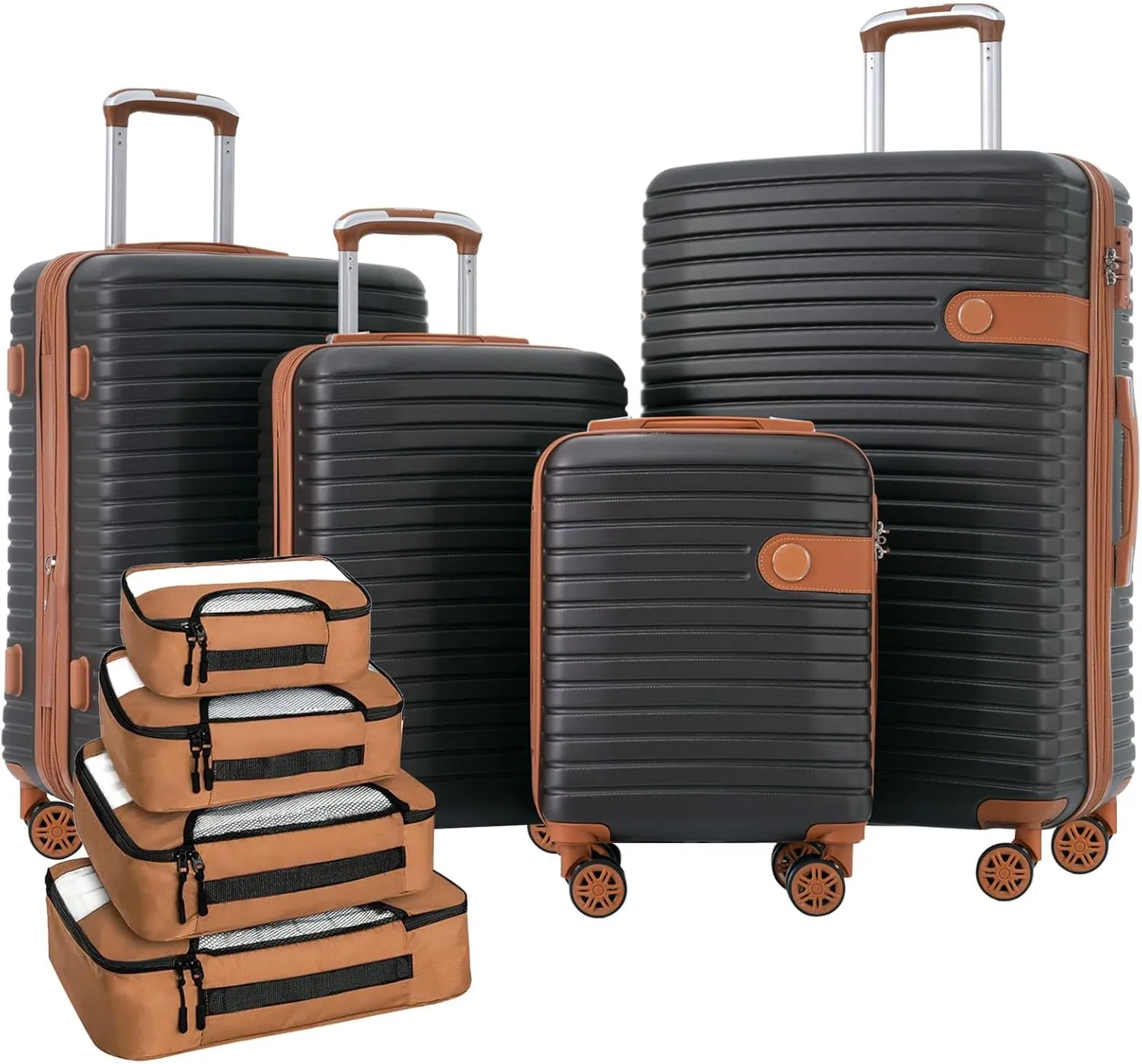 Luggage Sets 4 Piece, Expandable Hardside Carry on Suitcase Set with Spinner Wheels and TSA Lock, Lightweight ABS Rolling Luggage with Packing Cubes for Travel (Black, 4-Piece Set (16/20/24/28))