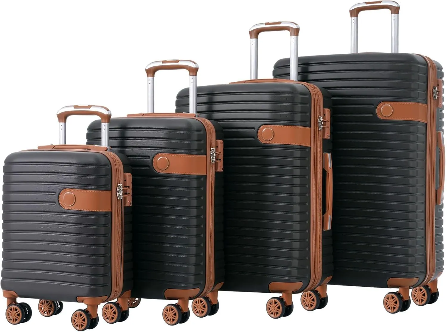 Luggage Sets 4 Piece, Expandable Hardside Carry on Suitcase Set with Spinner Wheels and TSA Lock, Lightweight ABS Rolling Luggage with Packing Cubes for Travel (Black, 4-Piece Set (16/20/24/28))