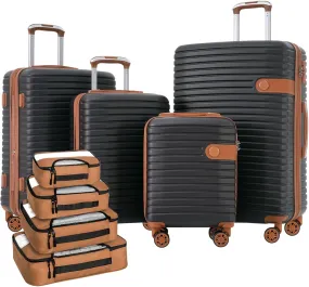 Luggage Sets 4 Piece, Expandable Hardside Carry on Suitcase Set with Spinner Wheels and TSA Lock, Lightweight ABS Rolling Luggage with Packing Cubes for Travel (Black, 4-Piece Set (16/20/24/28))