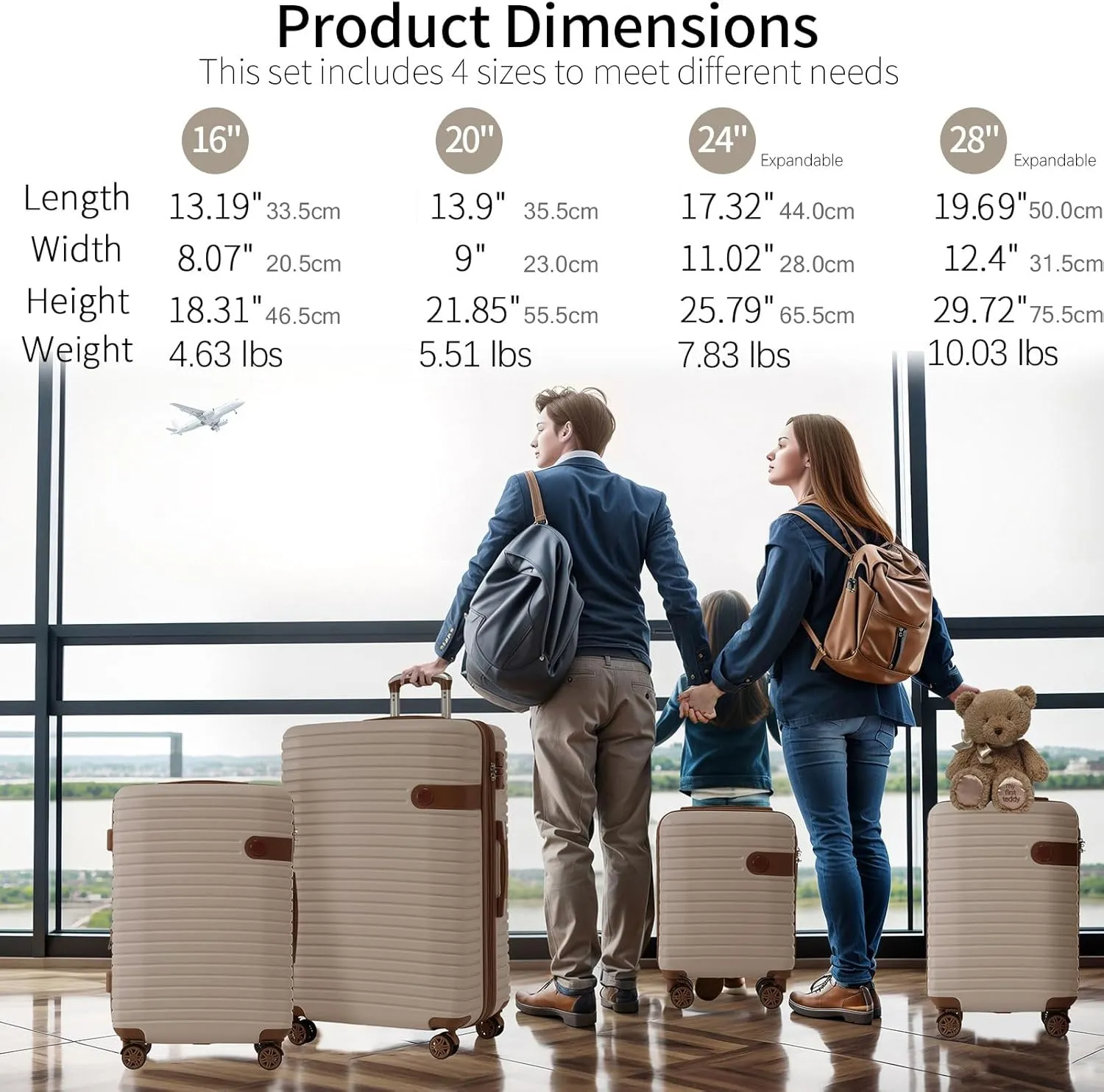 Luggage Sets 4 Piece, Expandable Hardside Carry on Suitcase Set with Spinner Wheels and TSA Lock, Lightweight ABS Rolling Luggage with Packing Cubes for Travel (Khaki, 4-Piece Set (16/20/24/28))