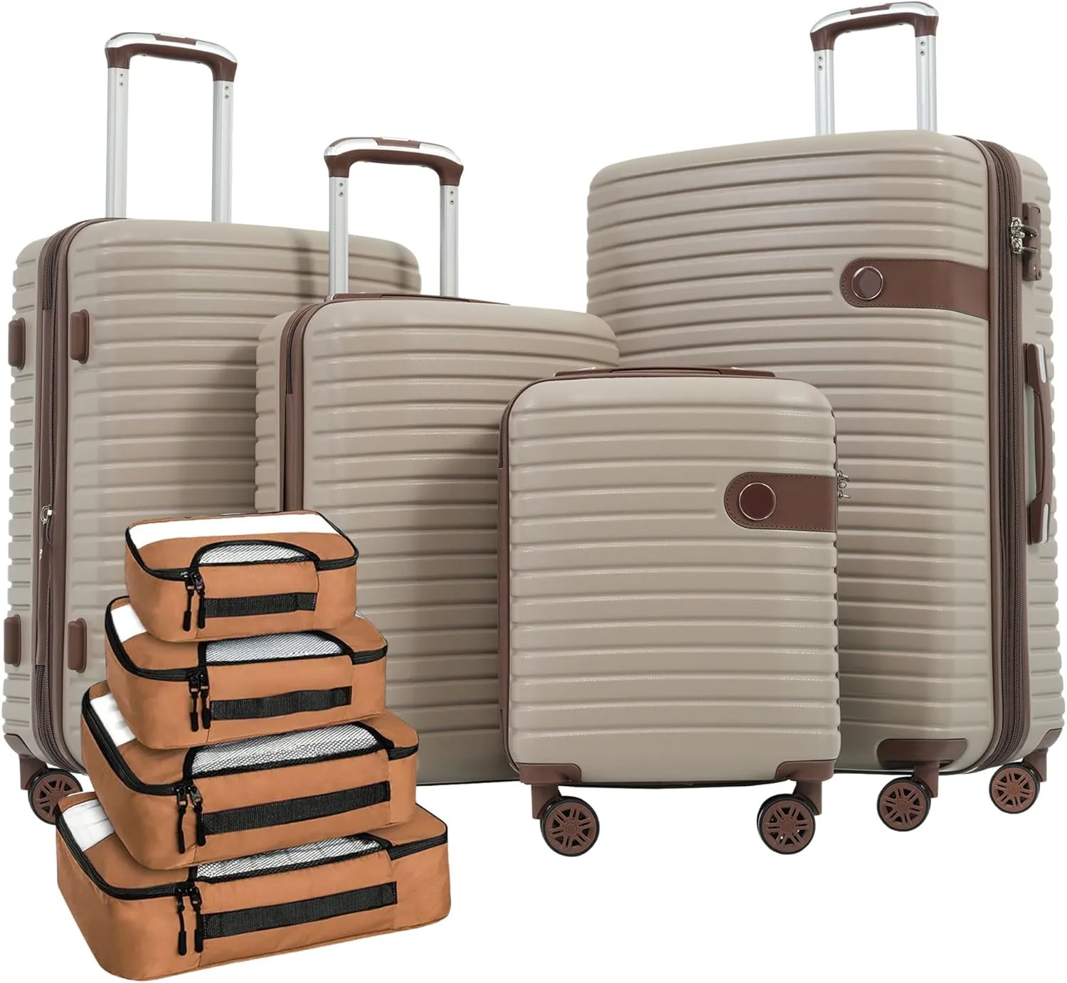 Luggage Sets 4 Piece, Expandable Hardside Carry on Suitcase Set with Spinner Wheels and TSA Lock, Lightweight ABS Rolling Luggage with Packing Cubes for Travel (Khaki, 4-Piece Set (16/20/24/28))