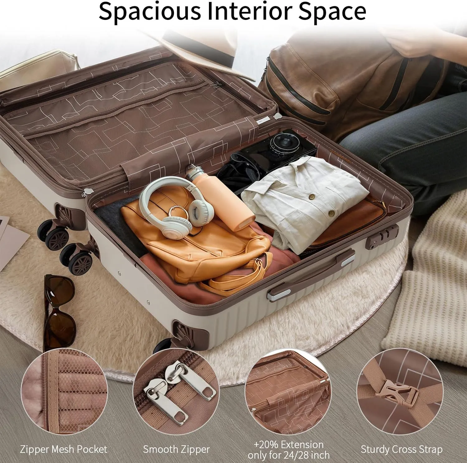 Luggage Sets 4 Piece, Expandable Hardside Carry on Suitcase Set with Spinner Wheels and TSA Lock, Lightweight ABS Rolling Luggage with Packing Cubes for Travel (Khaki, 4-Piece Set (16/20/24/28))