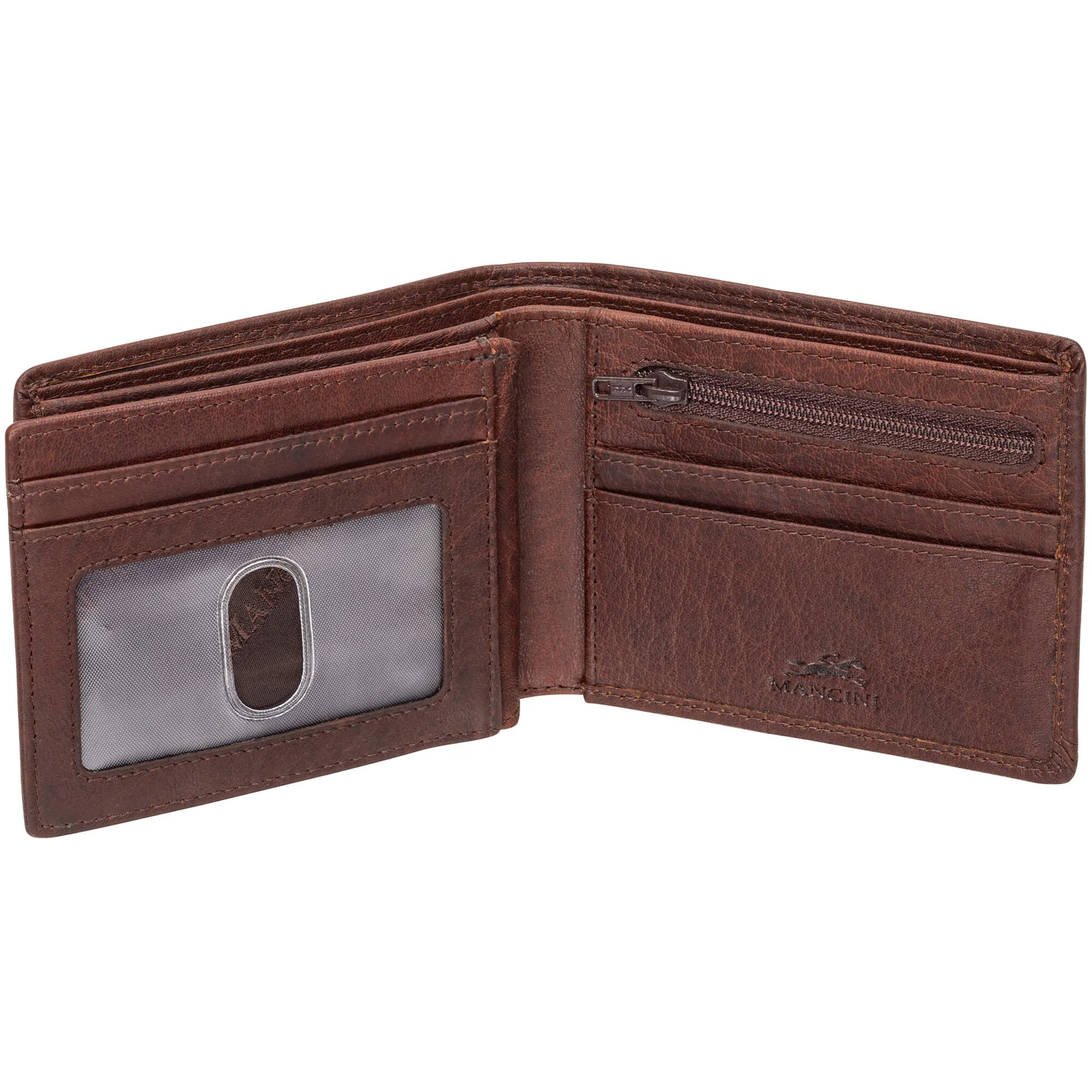 Mancini Buffalo RFID Secure Center Wing Wallet with Coin Pocket