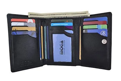 Moga Genuine Leather Women's Trifold Credit Card ID Holder With Coin Zippered Pocket Wallet