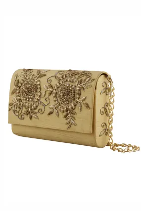 Mustard Gold Hand-Embroidered Clutch