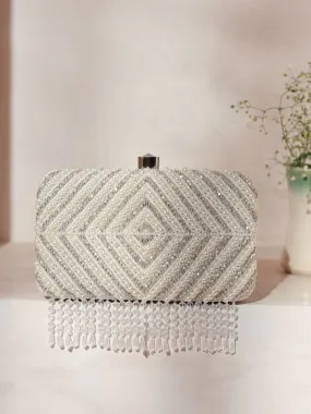 Pearly Silver Hand Embroidered Clutch