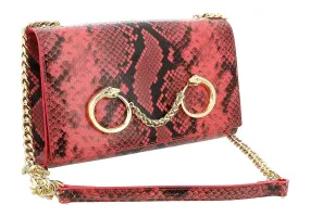Roberto Cavalli Class Coral Snakeskin Millie Deluxe Clutch / Shoulder Bag