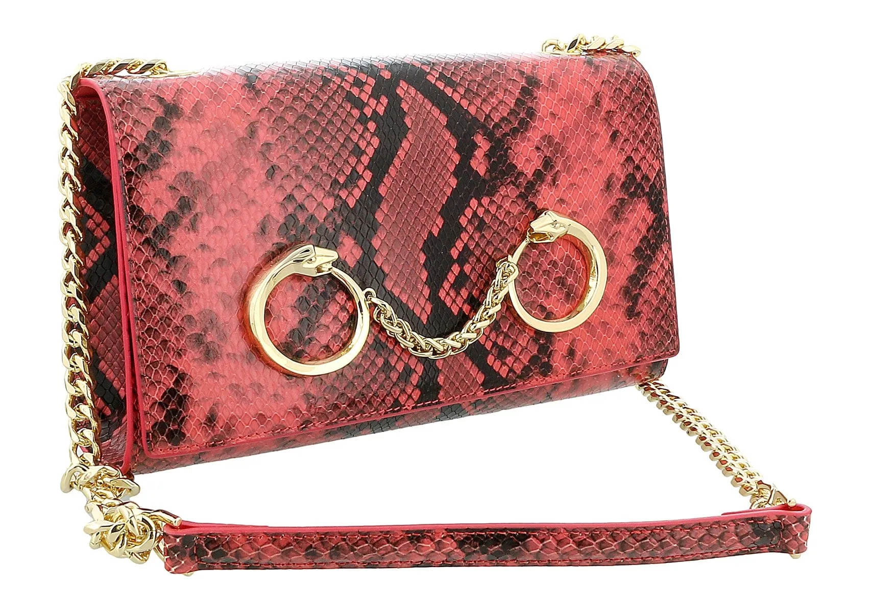 Roberto Cavalli Class Coral Snakeskin Millie Deluxe Clutch / Shoulder Bag