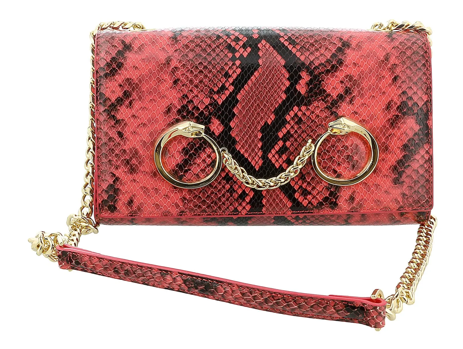 Roberto Cavalli Class Coral Snakeskin Millie Deluxe Clutch / Shoulder Bag