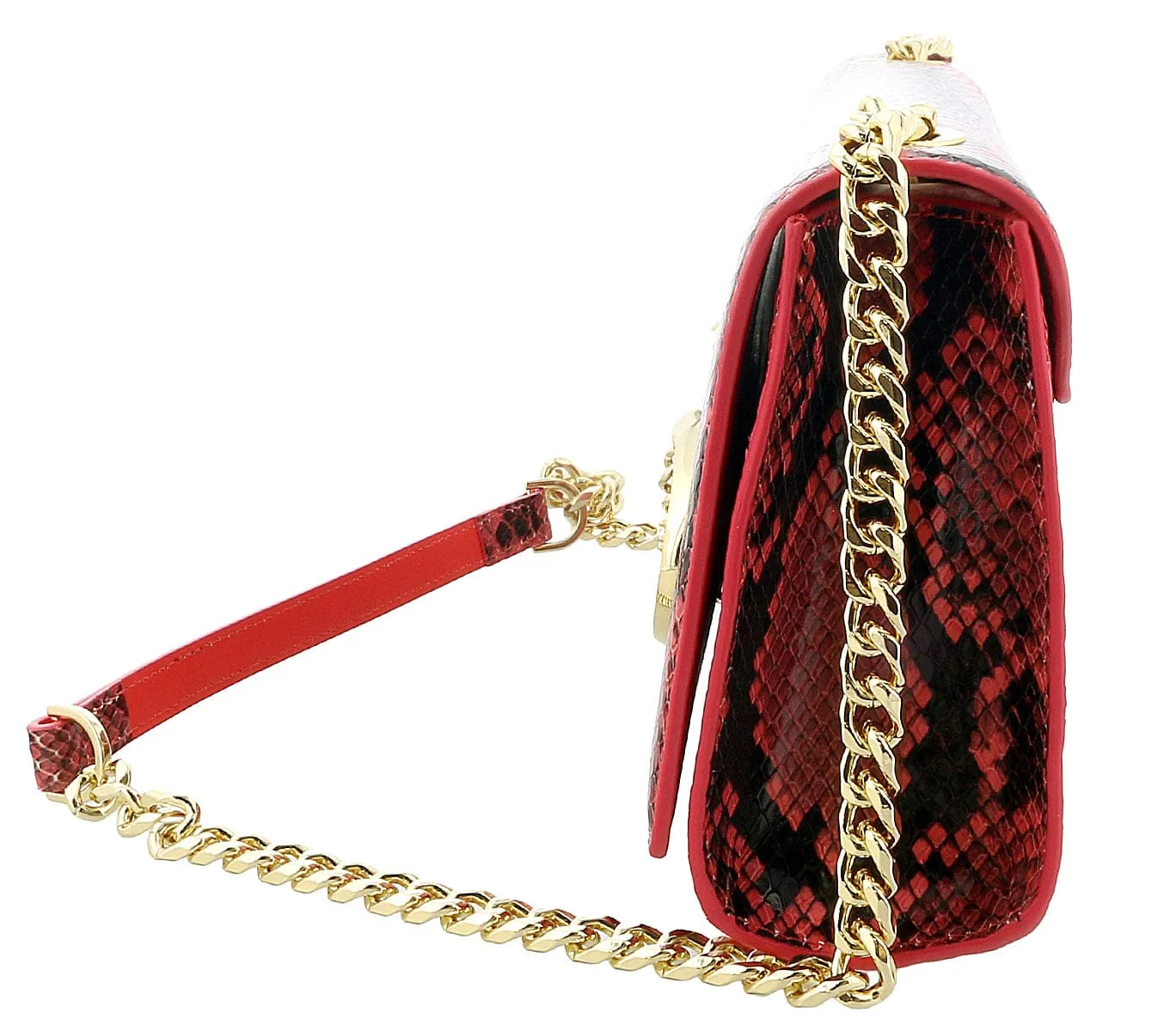 Roberto Cavalli Class Coral Snakeskin Millie Deluxe Clutch / Shoulder Bag