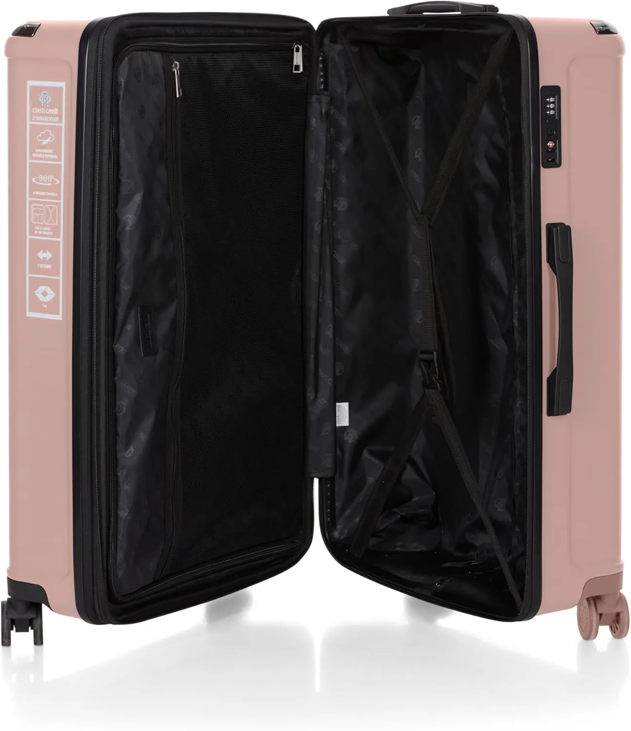 ROBERTO CAVALLI YUMA Luxury 3 Piece Luggage Set, Expandable Hard Shell Suitcases with 8 Spinner Wheels, Combination Lock Large Suitcase Set for Men and Women -Pink