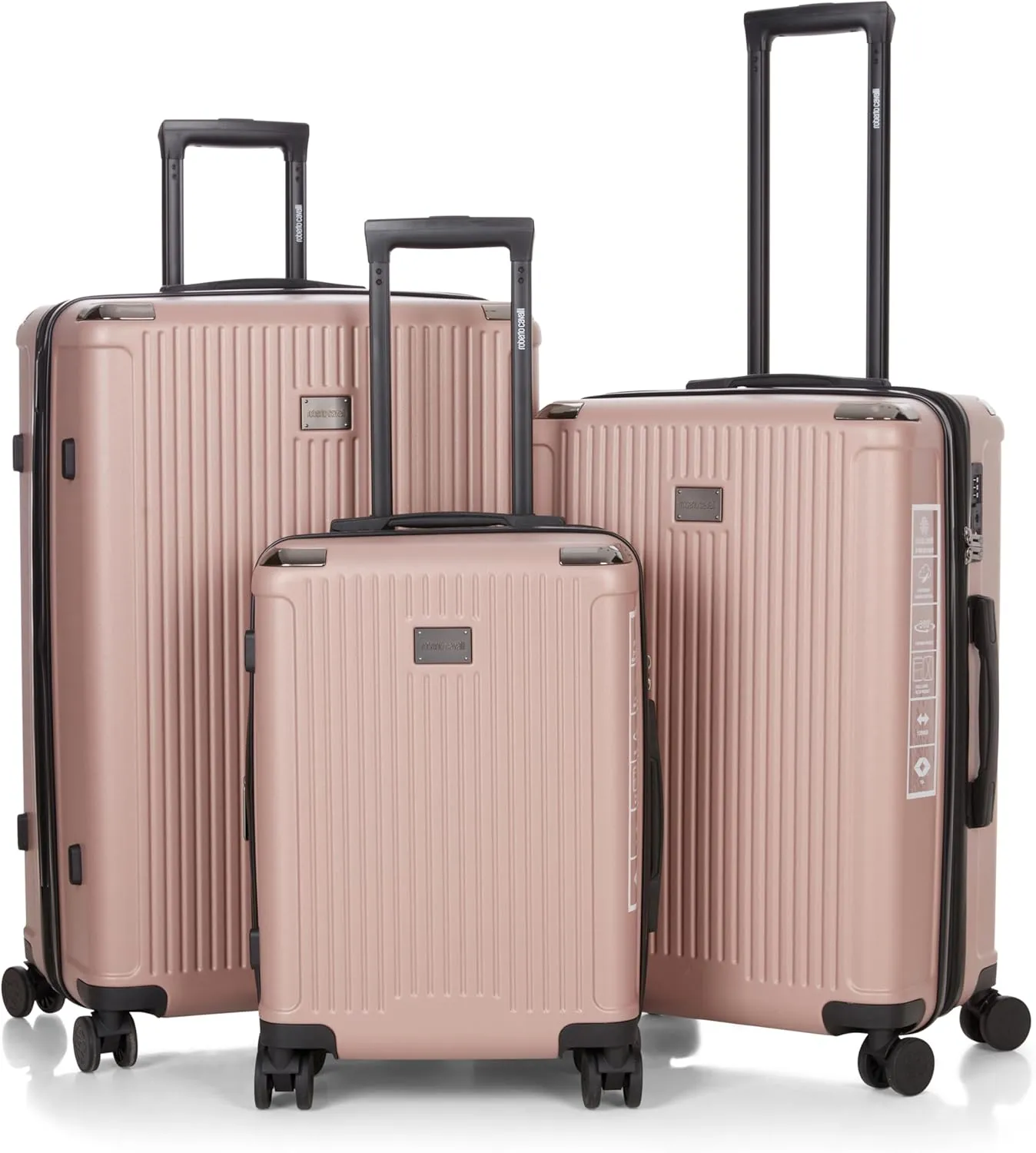 ROBERTO CAVALLI YUMA Luxury 3 Piece Luggage Set, Expandable Hard Shell Suitcases with 8 Spinner Wheels, Combination Lock Large Suitcase Set for Men and Women -Pink