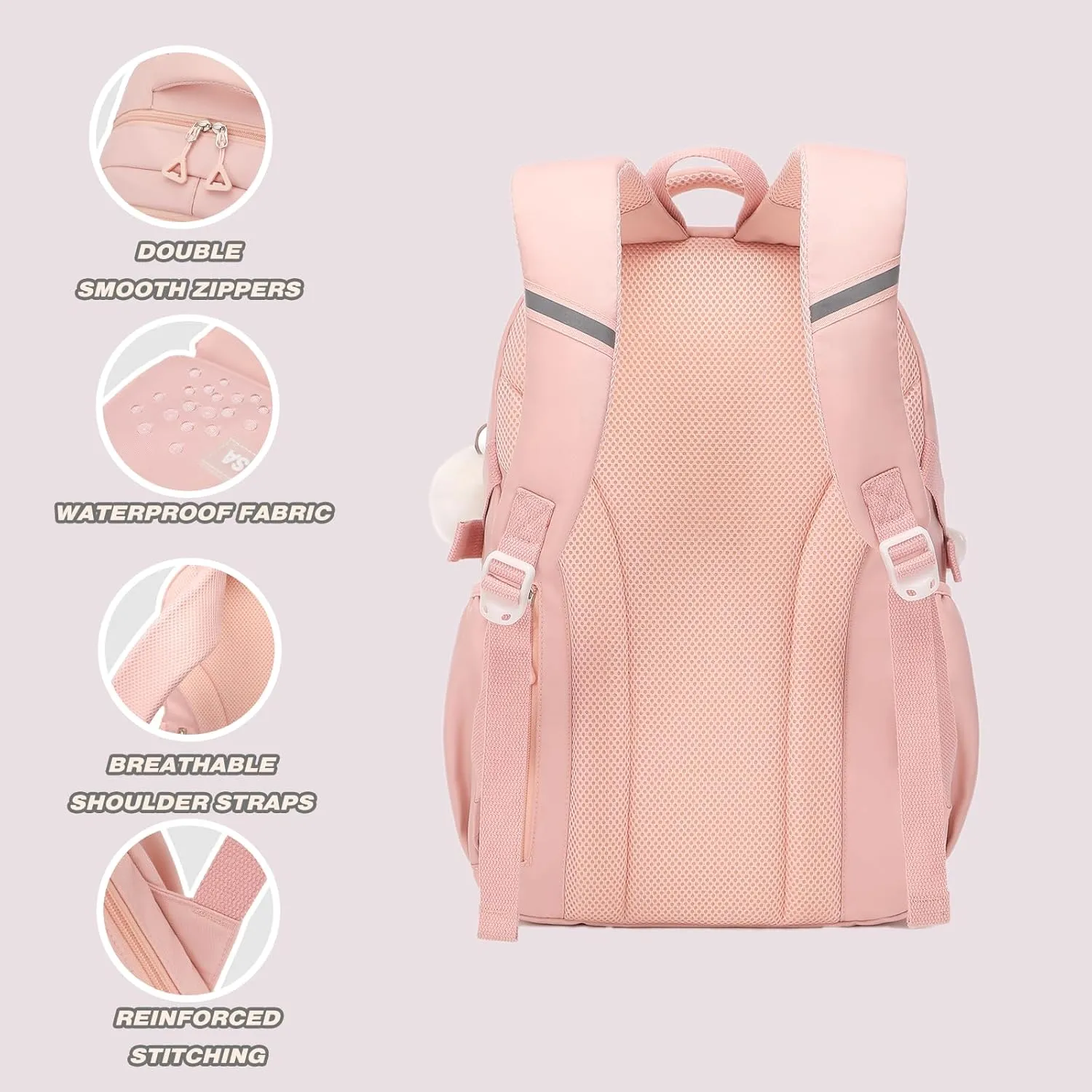 School Backpacks for Girls, Middle Schoolbag Elementary Student Bookbag, Large Casual School Daypacks for Teens Girls (Pink)