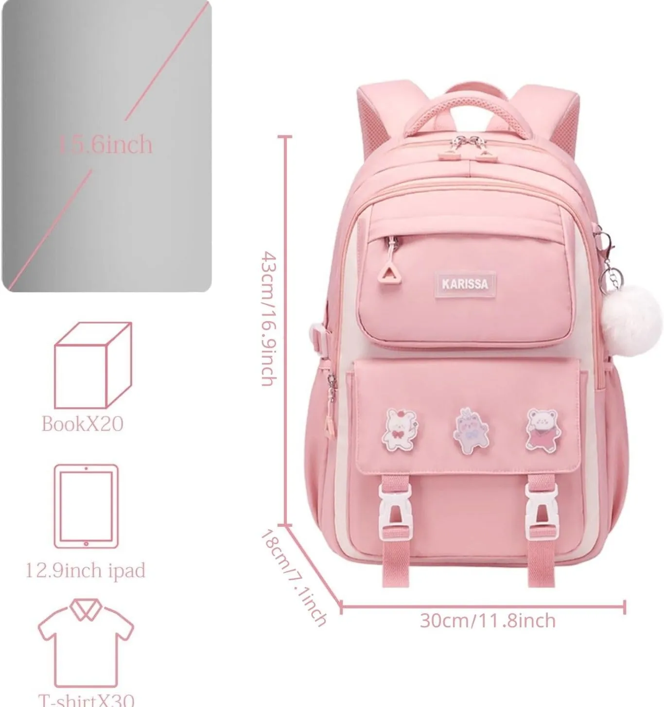 School Backpacks for Girls, Middle Schoolbag Elementary Student Bookbag, Large Casual School Daypacks for Teens Girls (Pink)