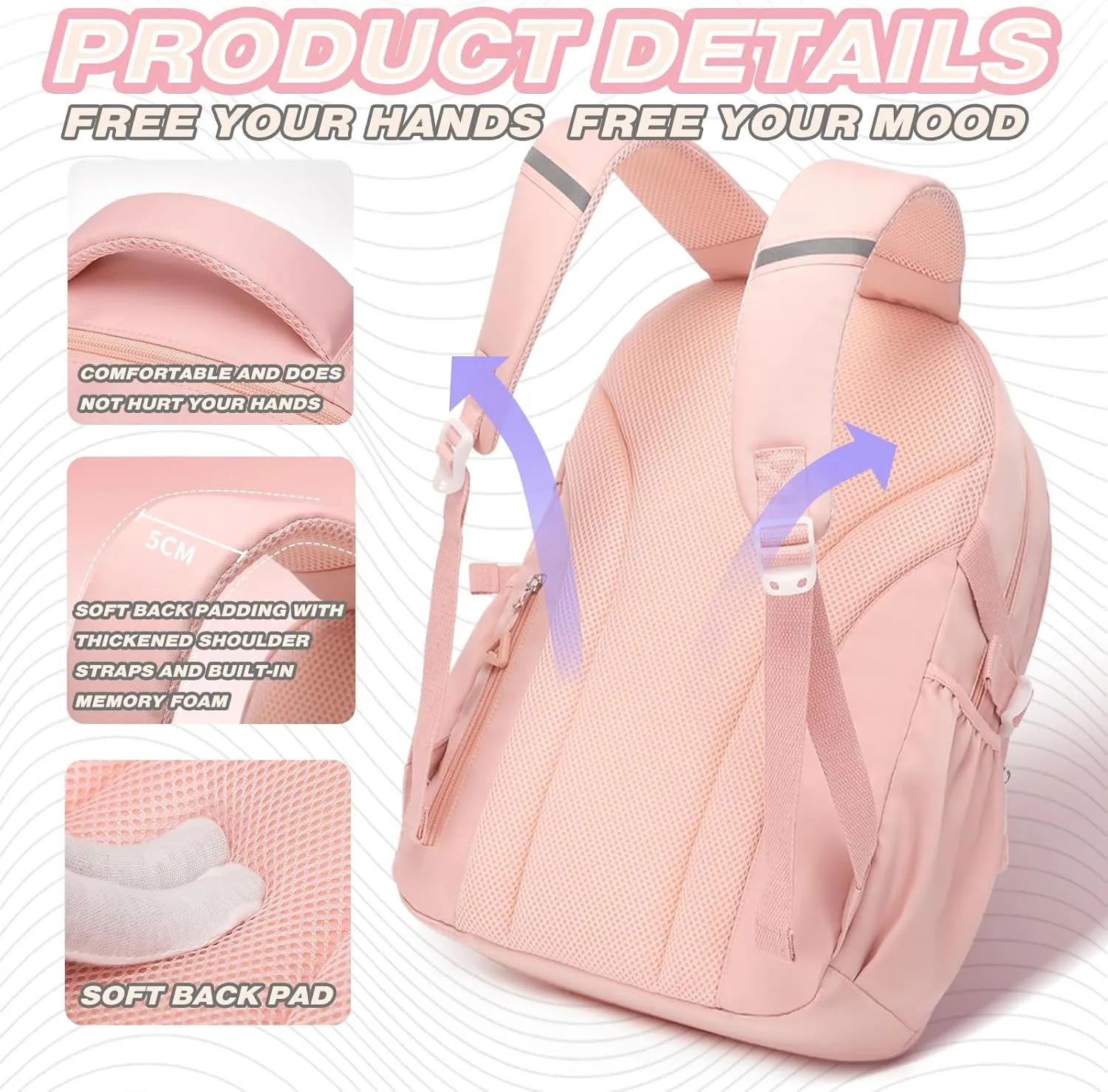 School Backpacks for Girls, Middle Schoolbag Elementary Student Bookbag, Large Casual School Daypacks for Teens Girls (Pink)