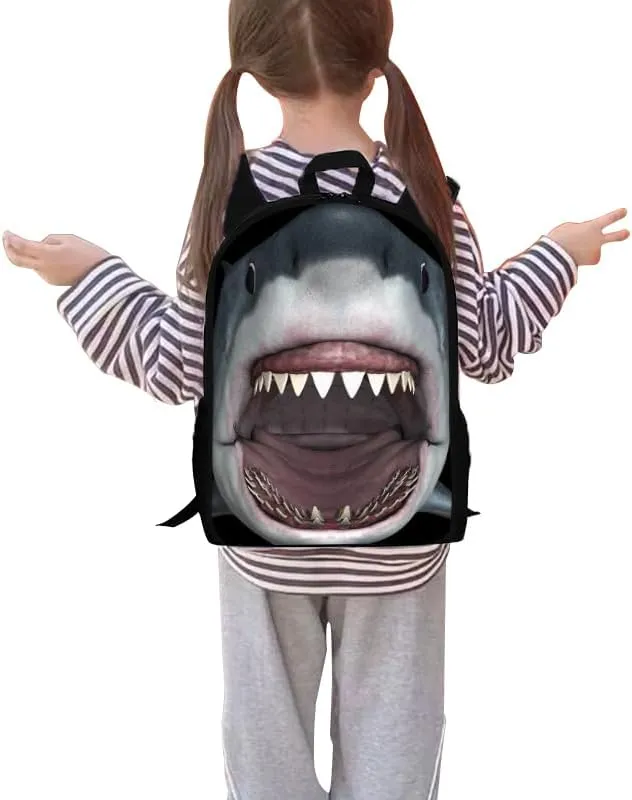 Shark Backpack Youth Leisure School Bag Lunch Box Pencil and pencil Case 3-in-1 Set (Color 1)