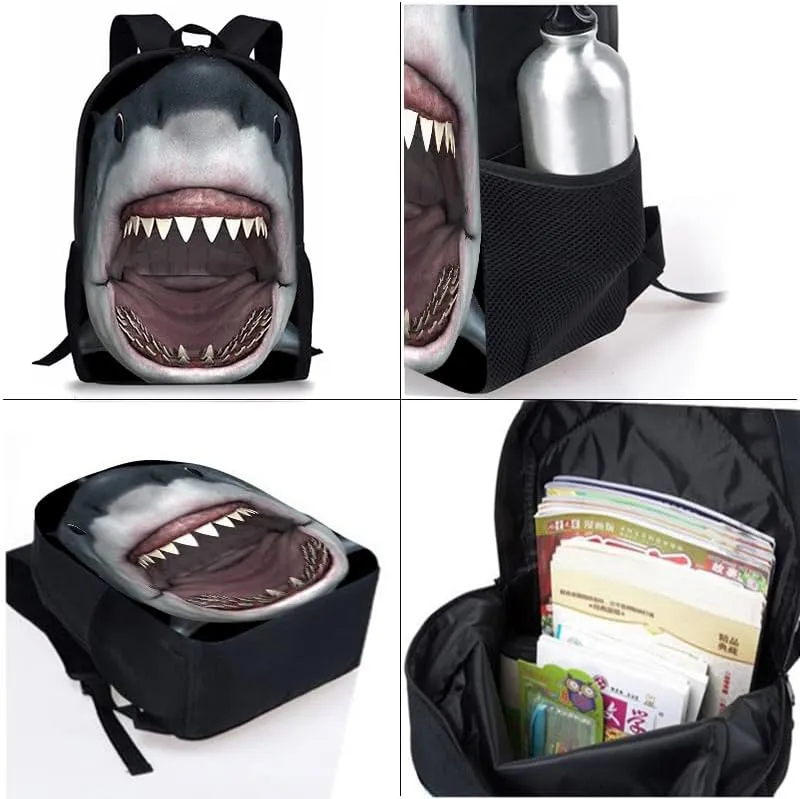 Shark Backpack Youth Leisure School Bag Lunch Box Pencil and pencil Case 3-in-1 Set (Color 1)