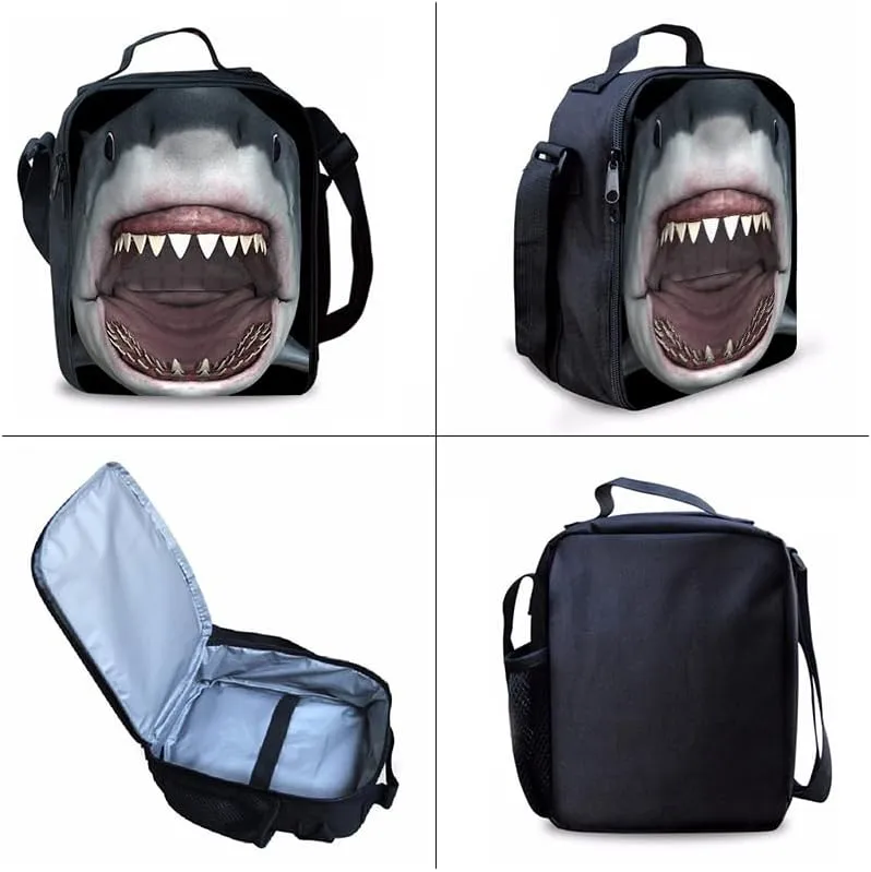 Shark Backpack Youth Leisure School Bag Lunch Box Pencil and pencil Case 3-in-1 Set (Color 1)