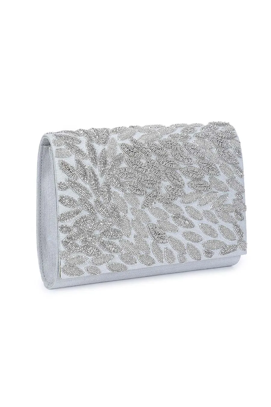 Silver Sizzle Hand-Embroidered Clutch