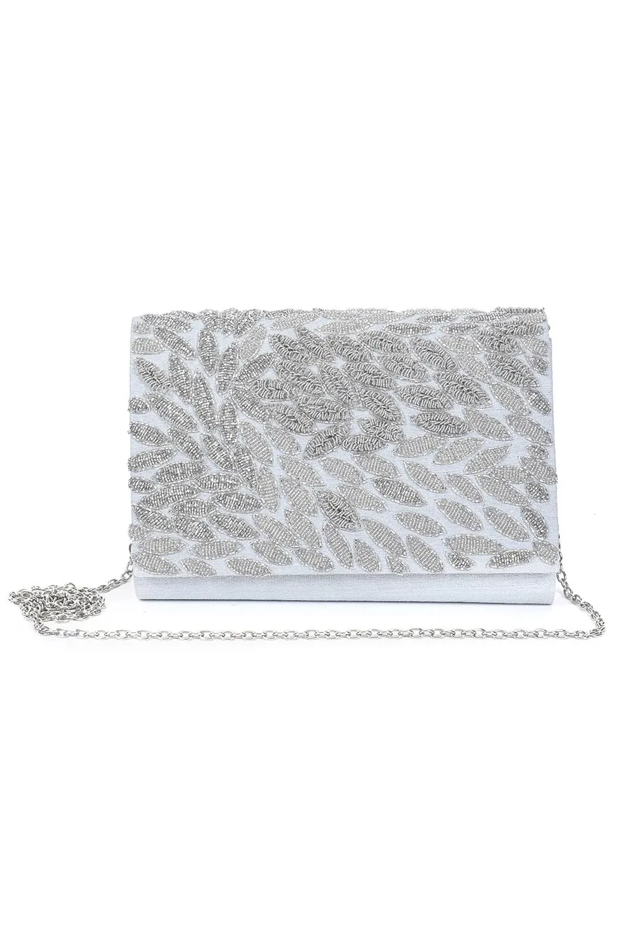 Silver Sizzle Hand-Embroidered Clutch