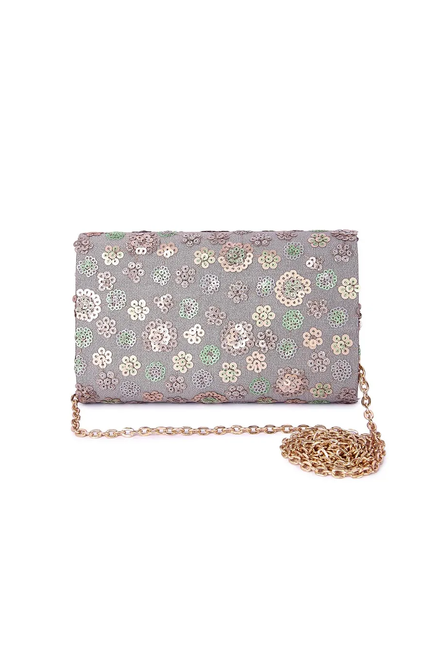 Silver Zeen Embroidered Clutch