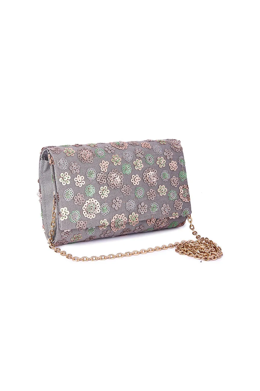 Silver Zeen Embroidered Clutch