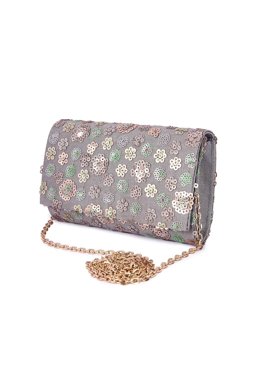 Silver Zeen Embroidered Clutch