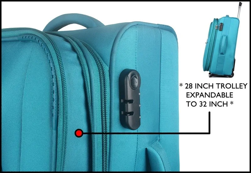 Single: Softsided Suitcase | Spacious Compartment & Safety Lock | 28 Inch | Turquoise