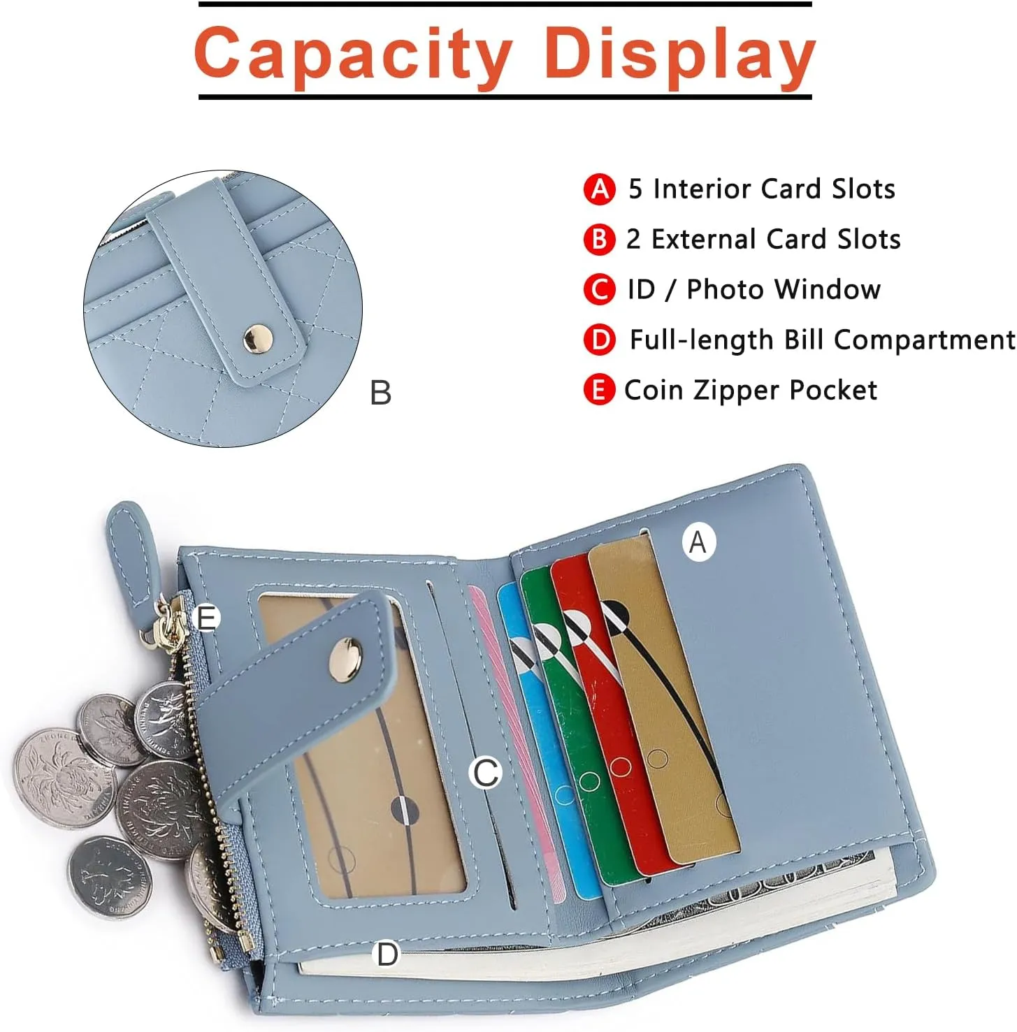 Small Wallet for Women Leather Card Holder Bifold Compact Wallets Purse With Zipper Coin Pocket