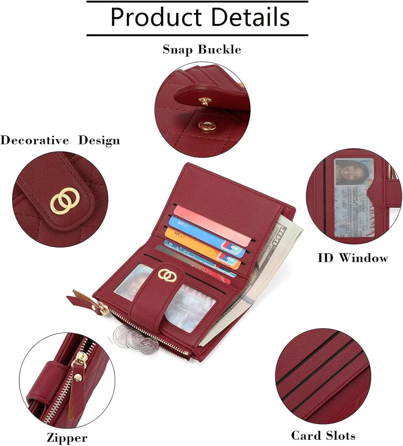 Small Wallet for Women Leather Card Holder Bifold Compact Wallets Purse With Zipper Coin Pocket