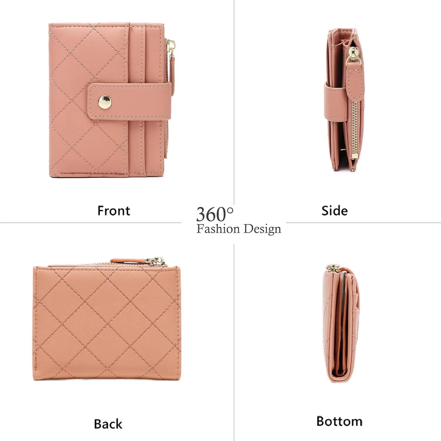 Small Wallet for Women Leather Card Holder Bifold Compact Wallets Purse With Zipper Coin Pocket