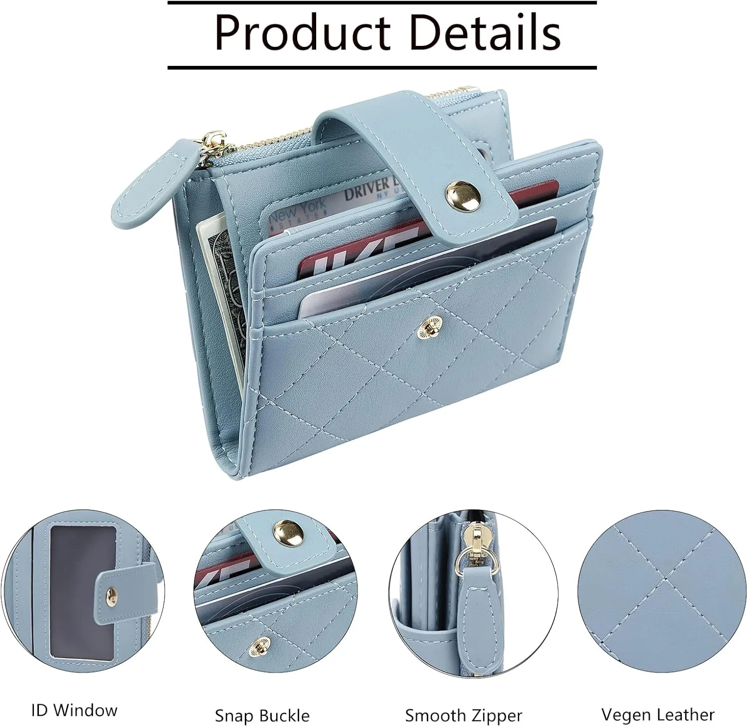 Small Wallet for Women Leather Card Holder Bifold Compact Wallets Purse With Zipper Coin Pocket