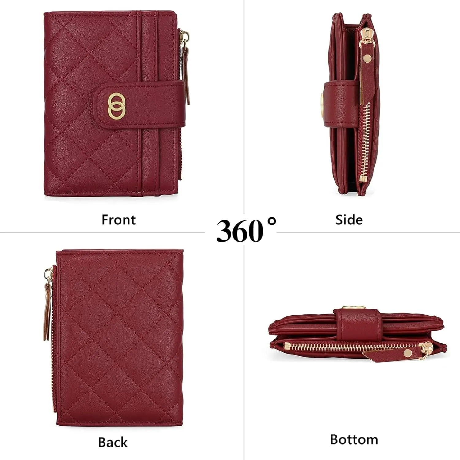 Small Wallet for Women Leather Card Holder Bifold Compact Wallets Purse With Zipper Coin Pocket