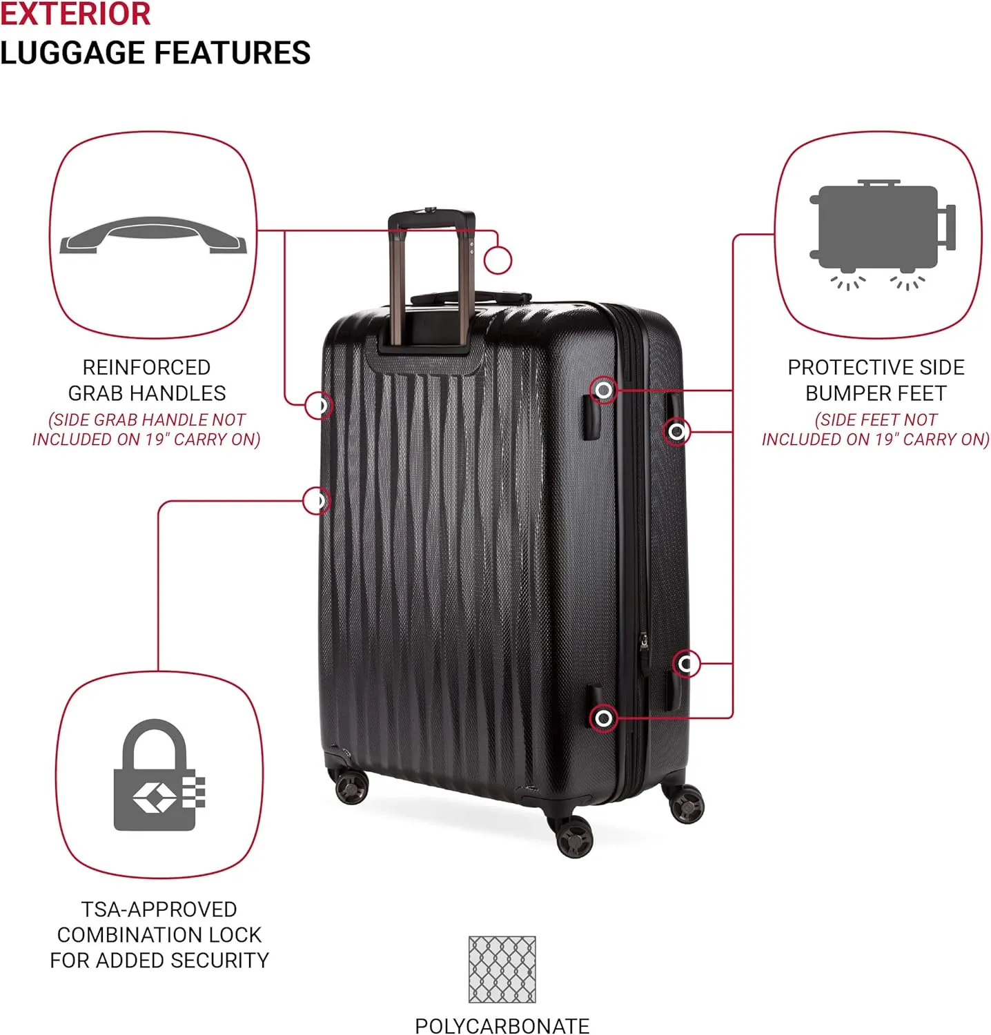 SwissGear 7272 Energie Expandable Hardside Luggage with Spinner Wheels and TSA Lock, Black, 3-Piece Set (19/24/27)