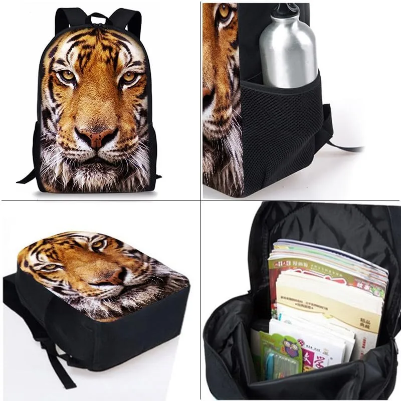 Tiger Backpack Youth Leisure School Bag Lunch Box Pencil and pencil Case 3-in-1 Set (Color 4)