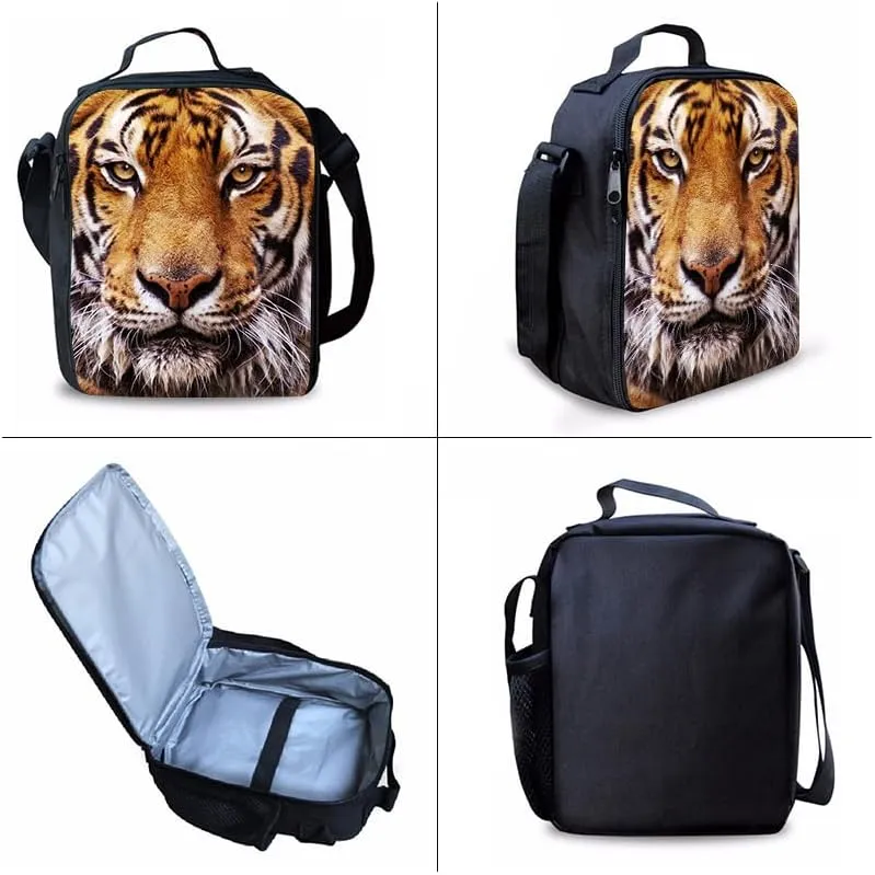 Tiger Backpack Youth Leisure School Bag Lunch Box Pencil and pencil Case 3-in-1 Set (Color 4)