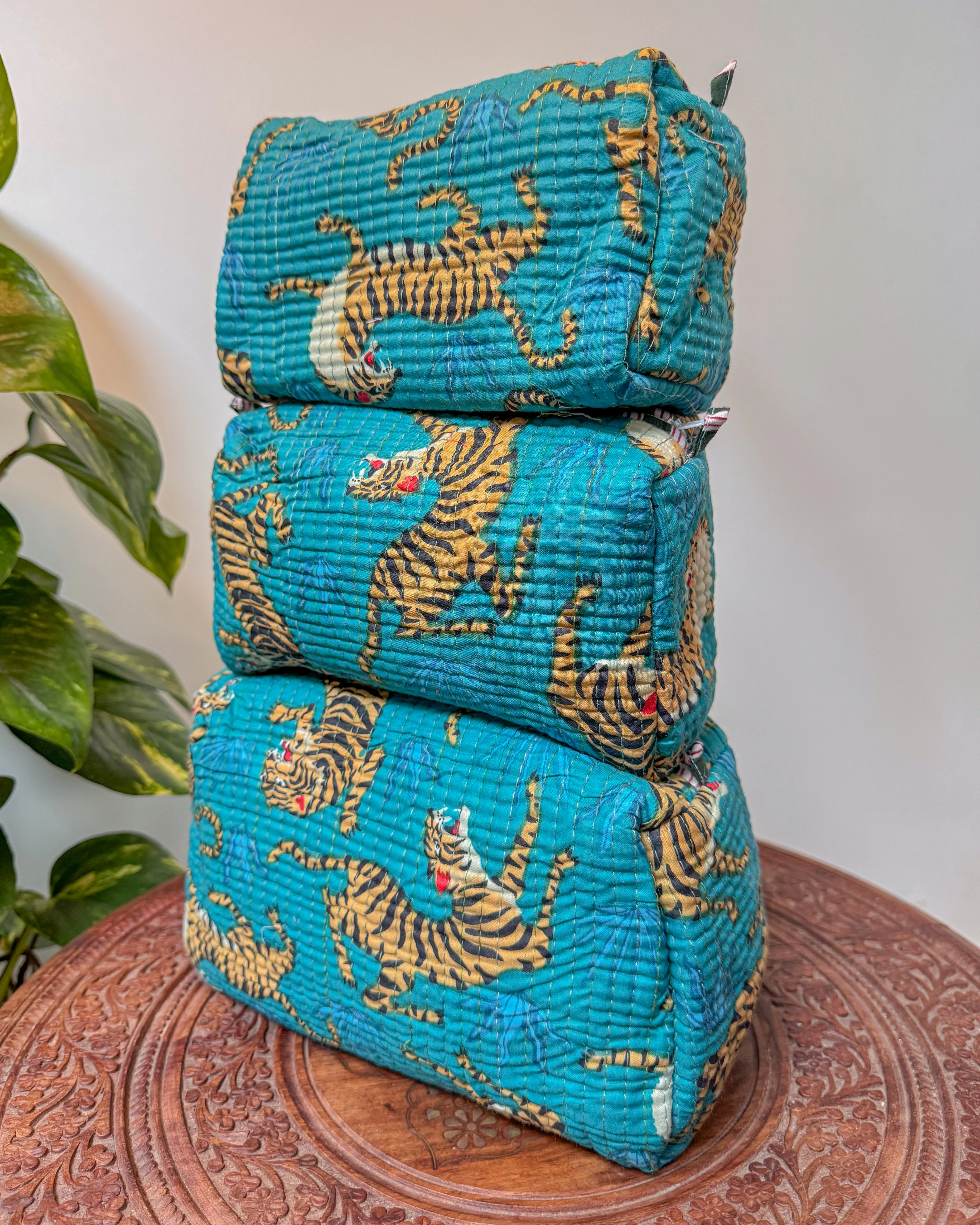 Tiger blue l Handmade Quilted Cotton Bag