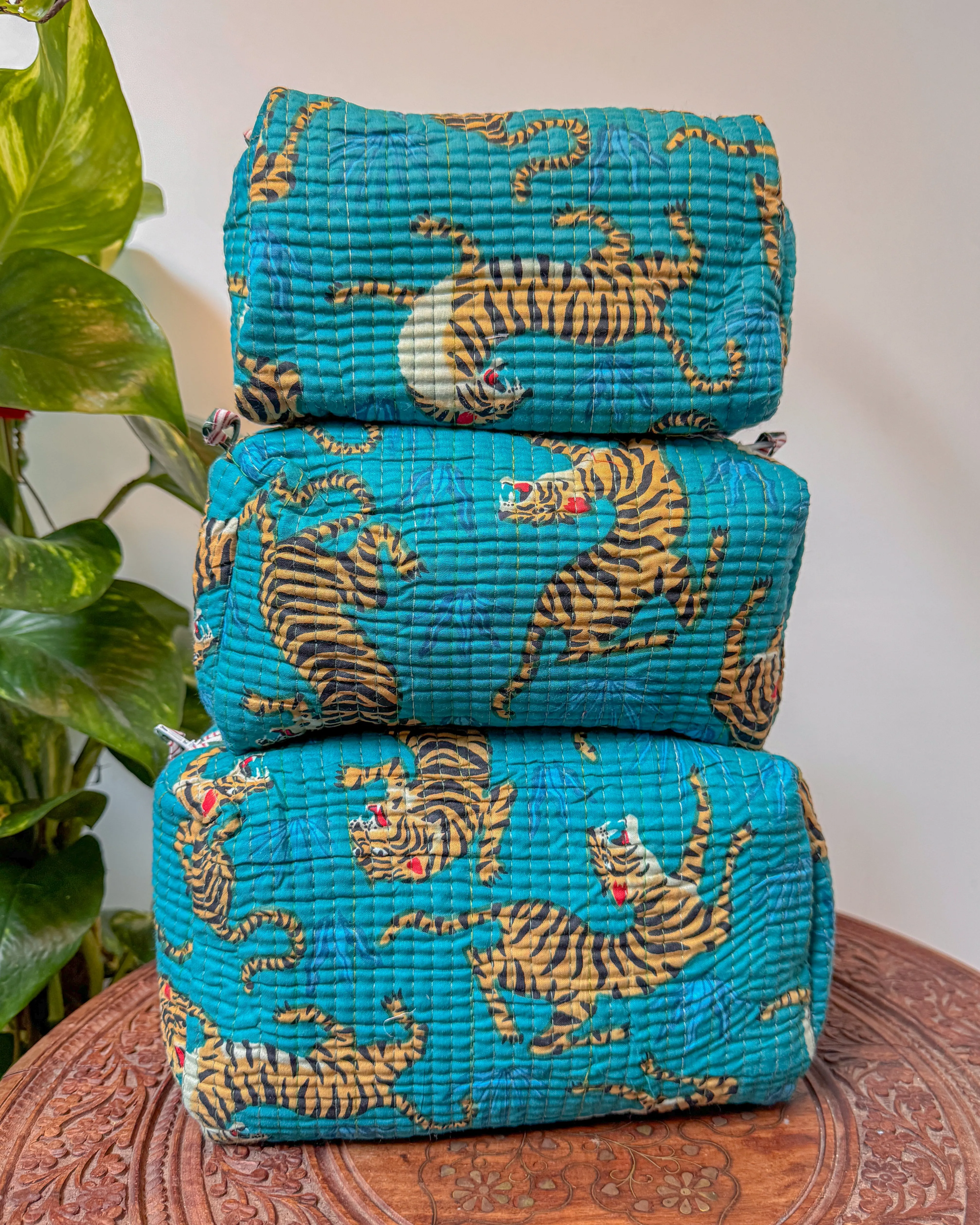 Tiger blue l Handmade Quilted Cotton Bag