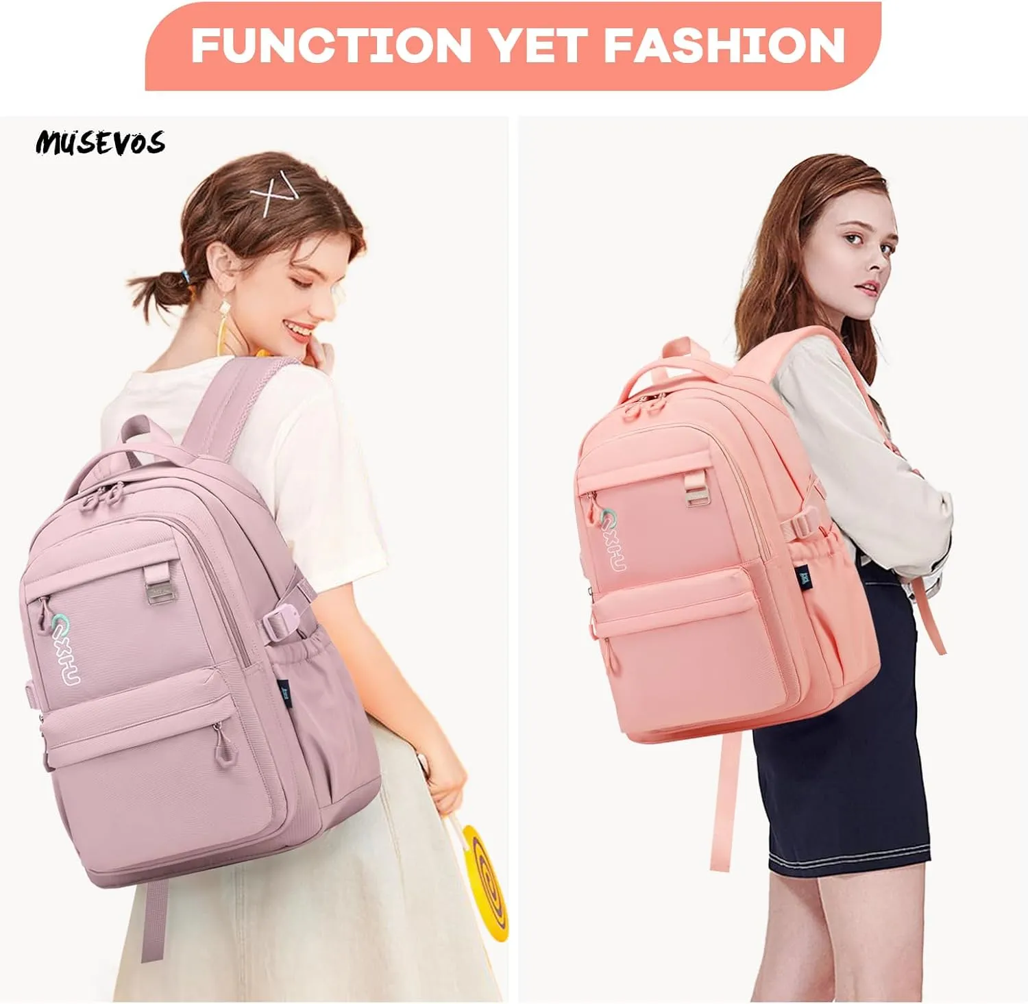 Trendy Casual Backpack with Solid Color, Water Resistence School backpack for Girls, Teen Bookbag for Women, Purple